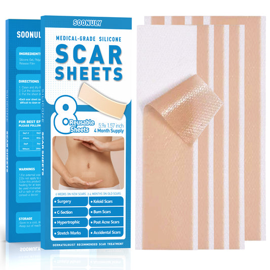 Silicone Scar Sheets 8 Pack - 5.9" x 1.57", Soonuly Silicone Bandage for Old New Scars