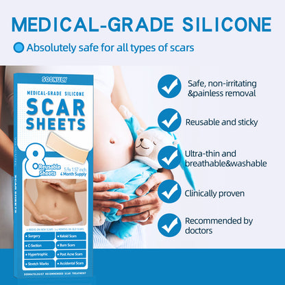 Silicone Scar Sheets 8 Pack - 5.9" x 1.57", Soonuly Silicone Bandage for Old New Scars