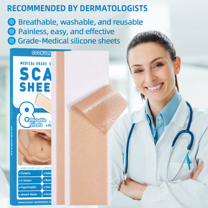 Silicone Scar Sheets 8 Pack - 5.9" x 1.57", Soonuly Silicone Bandage for Old New Scars